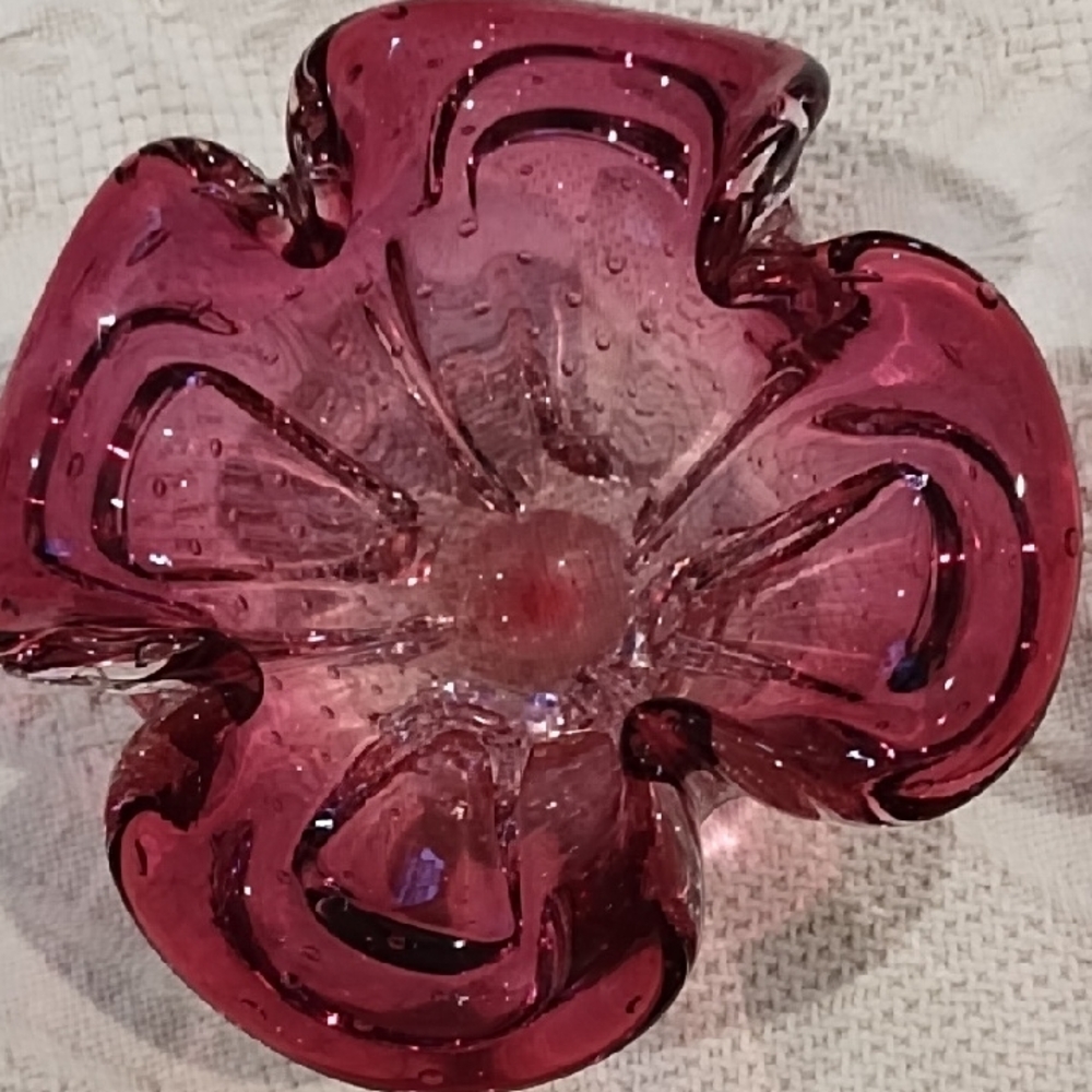 Elegant Pink Glass Flower Art Piece Murano Vintage 1970's